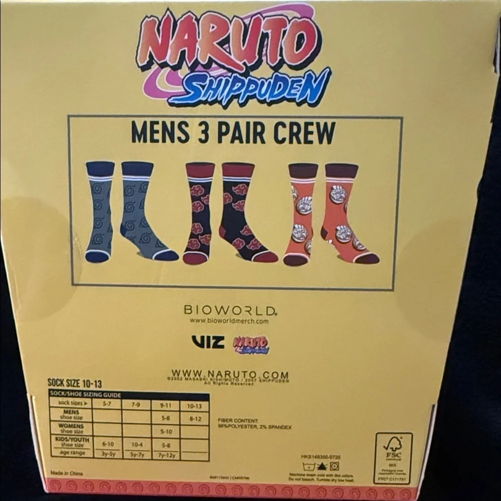 Bioworld Naruto Shippuden Crew 3 Pack Socks New